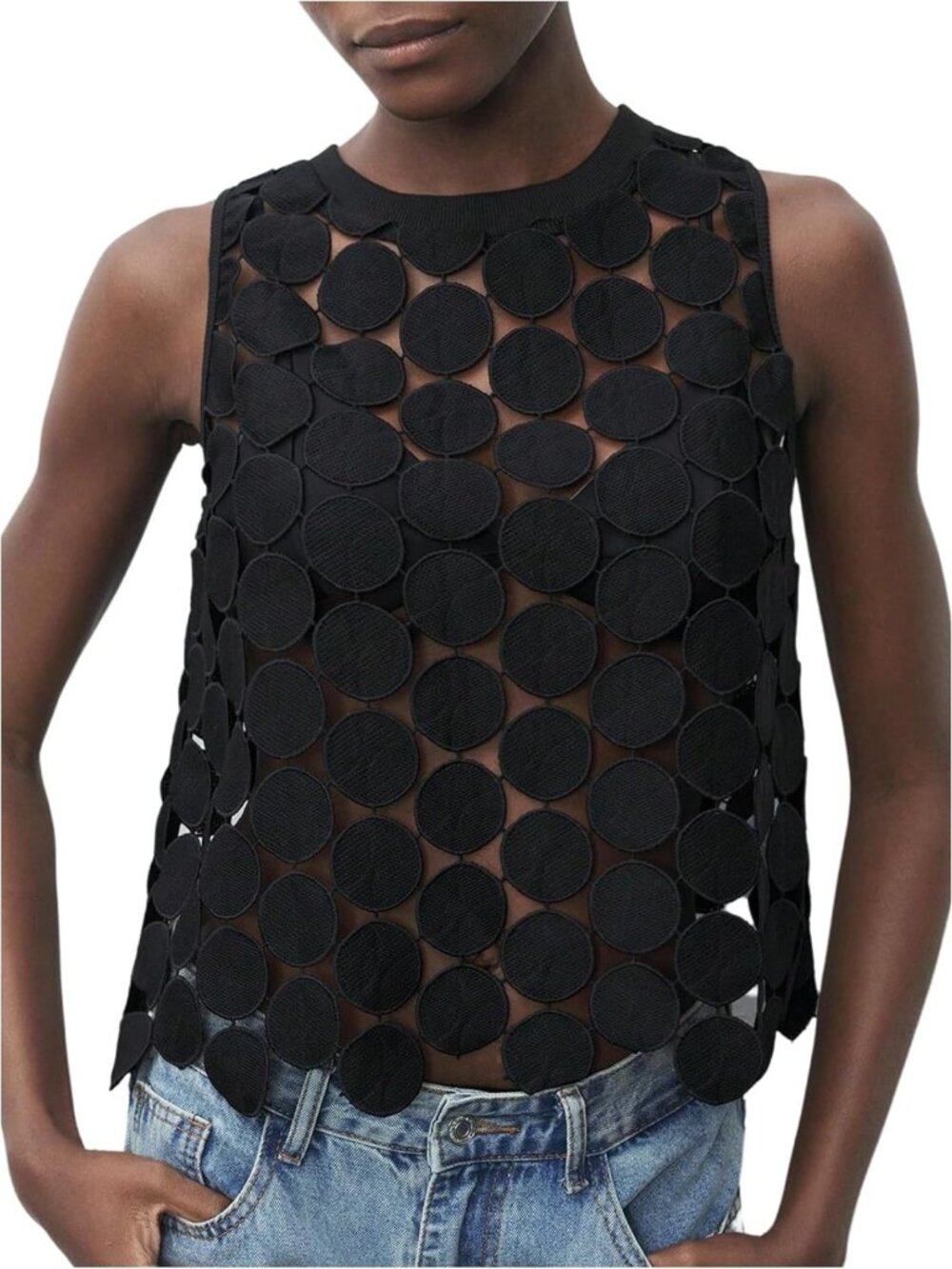 Sheer Polka Dot Asymmetrical Tank Top - Summer Sleeveless Vest for Women